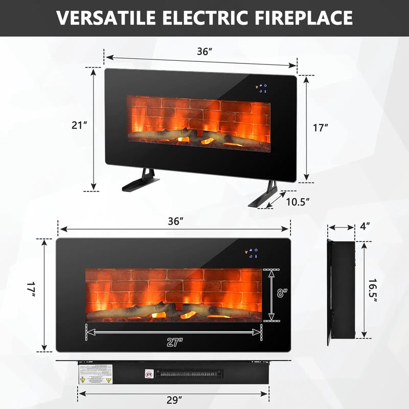 36 Inch Electric Wall Mounted Freestanding Fireplace with Remote Control-Black by DirectDeals