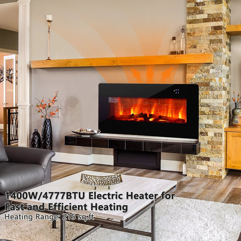 36 Inch Electric Wall Mounted Freestanding Fireplace with Remote Control-Black by DirectDeals