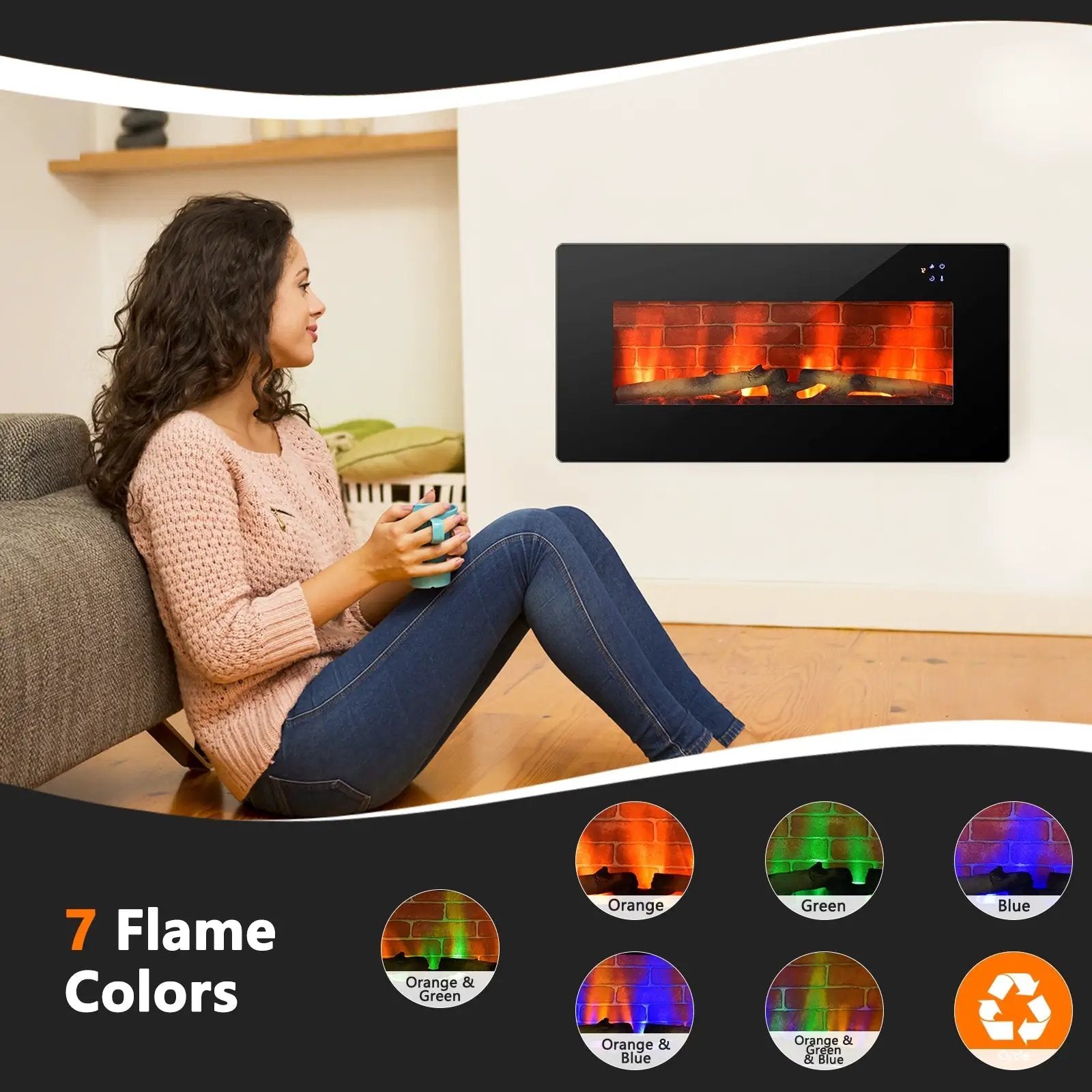 36 Inch Electric Wall Mounted Freestanding Fireplace with Remote Control-Black by DirectDeals