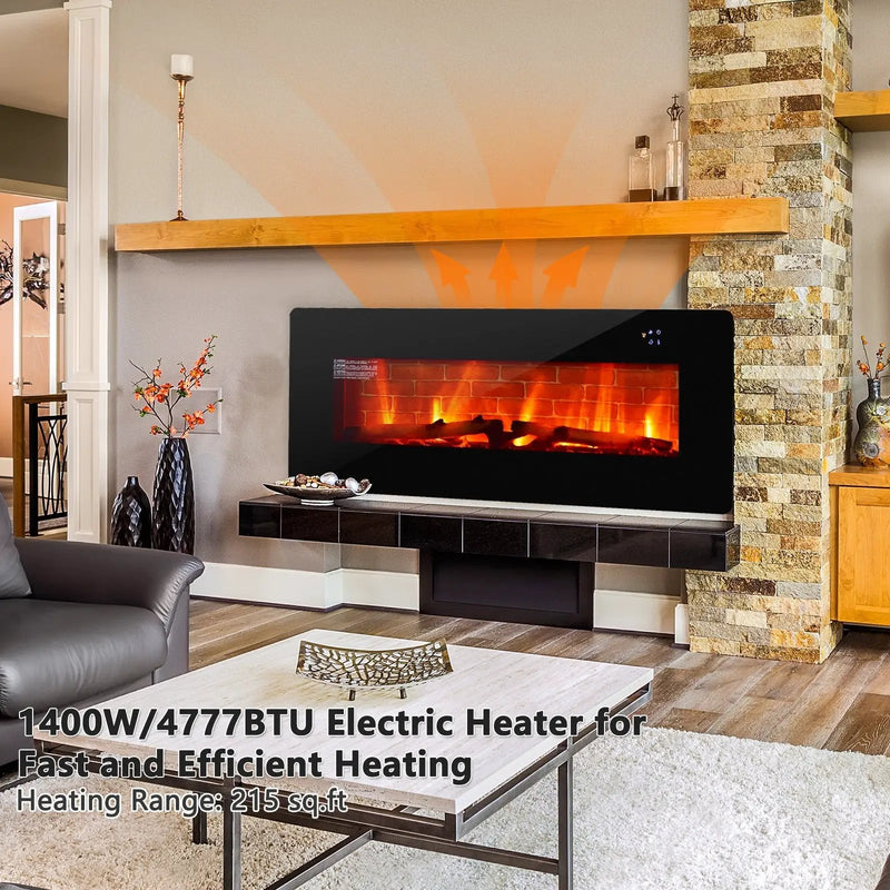 42 Inch Electric Wall Mounted Freestanding Fireplace with Remote Control-Black by DirectDeals
