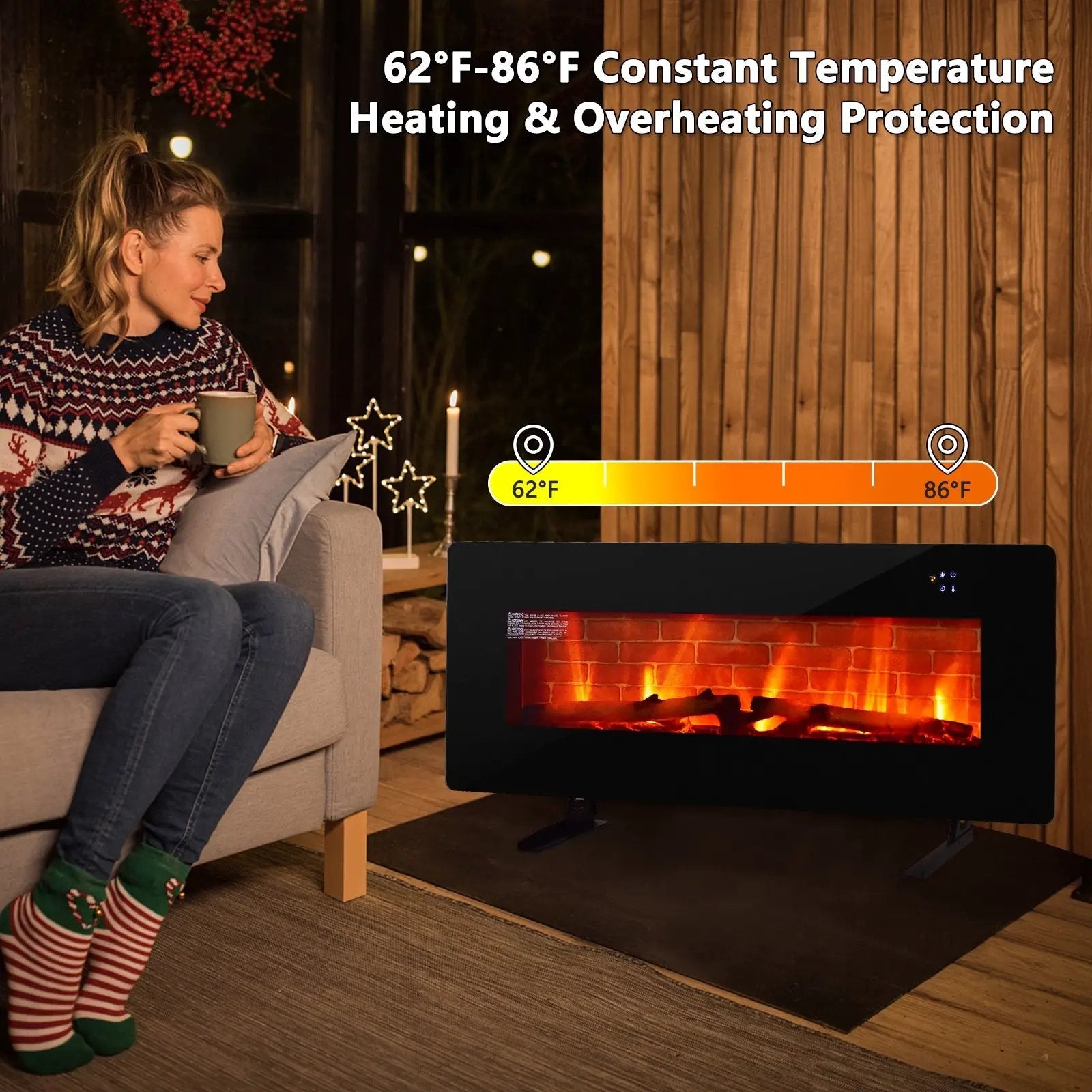 42 Inch Electric Wall Mounted Freestanding Fireplace with Remote Control-Black by DirectDeals