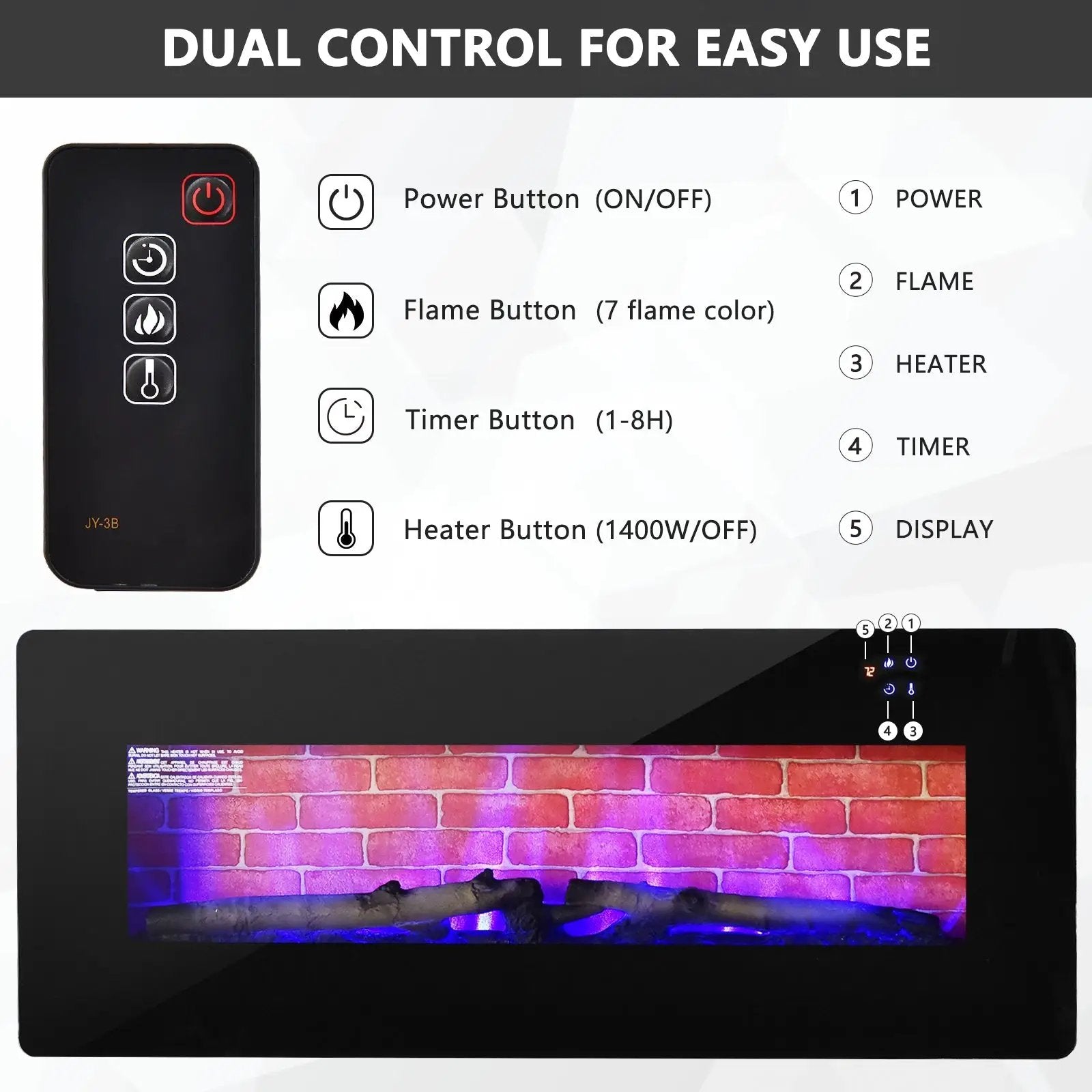 42 Inch Electric Wall Mounted Freestanding Fireplace with Remote Control-Black by DirectDeals