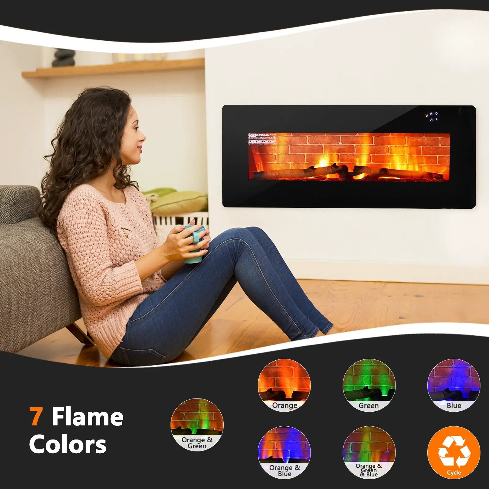42 Inch Electric Wall Mounted Freestanding Fireplace with Remote Control-Black by DirectDeals