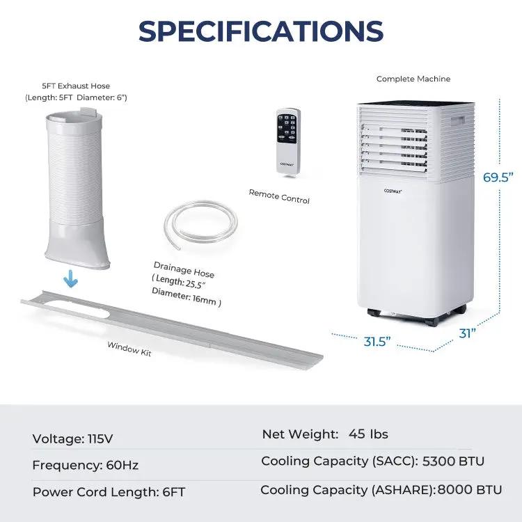 8000 BTU 3-in-1 Air Cooler with Dehumidifier and Fan Mode by DirectDeals
