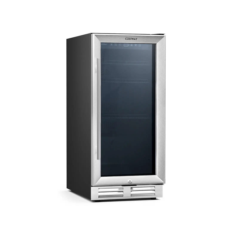 15 Inch 100 Can Built-in Freestanding Beverage Cooler Refrigerator with Adjustable Temperature and Shelf-Silver by DirectDeals