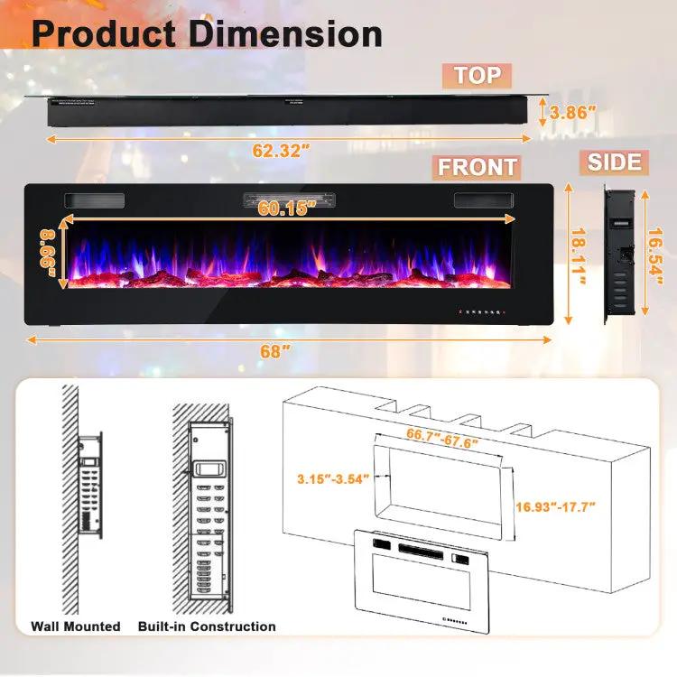 68" Ultra-Thin Recessed Electric Fireplace by DirectDeals