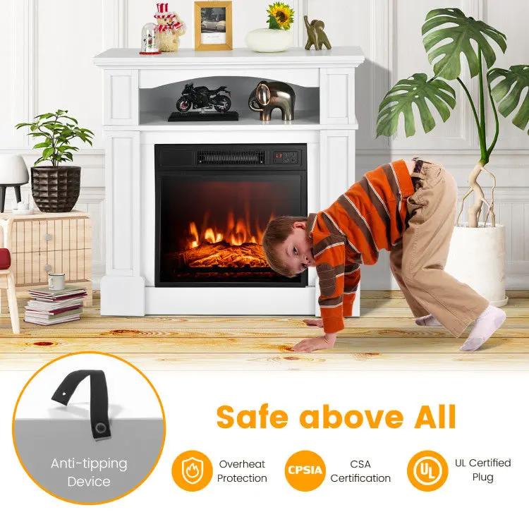 18 Inch 1400W Electric TV Stand Fireplace with Shelf by DirectDeals