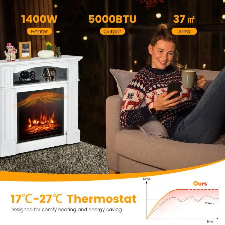 18 Inch 1400W Electric TV Stand Fireplace with Shelf by DirectDeals
