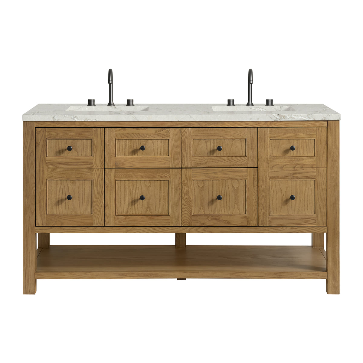 James Martin Breckenridge 60" Double Bathroom Vanity, Light Natural Oak with Victorian Silver (FreePower) countertop