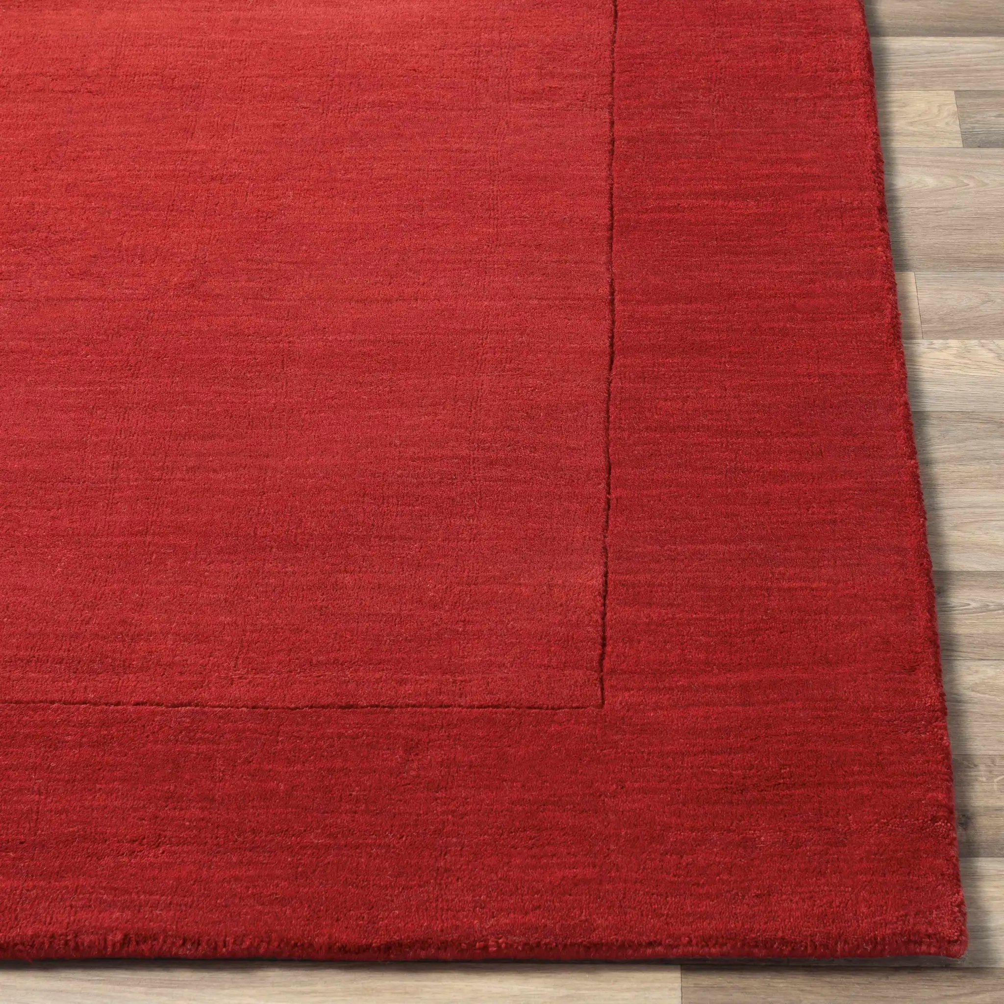 Bordered Solid Red Wool Rug by Boutique Rugs