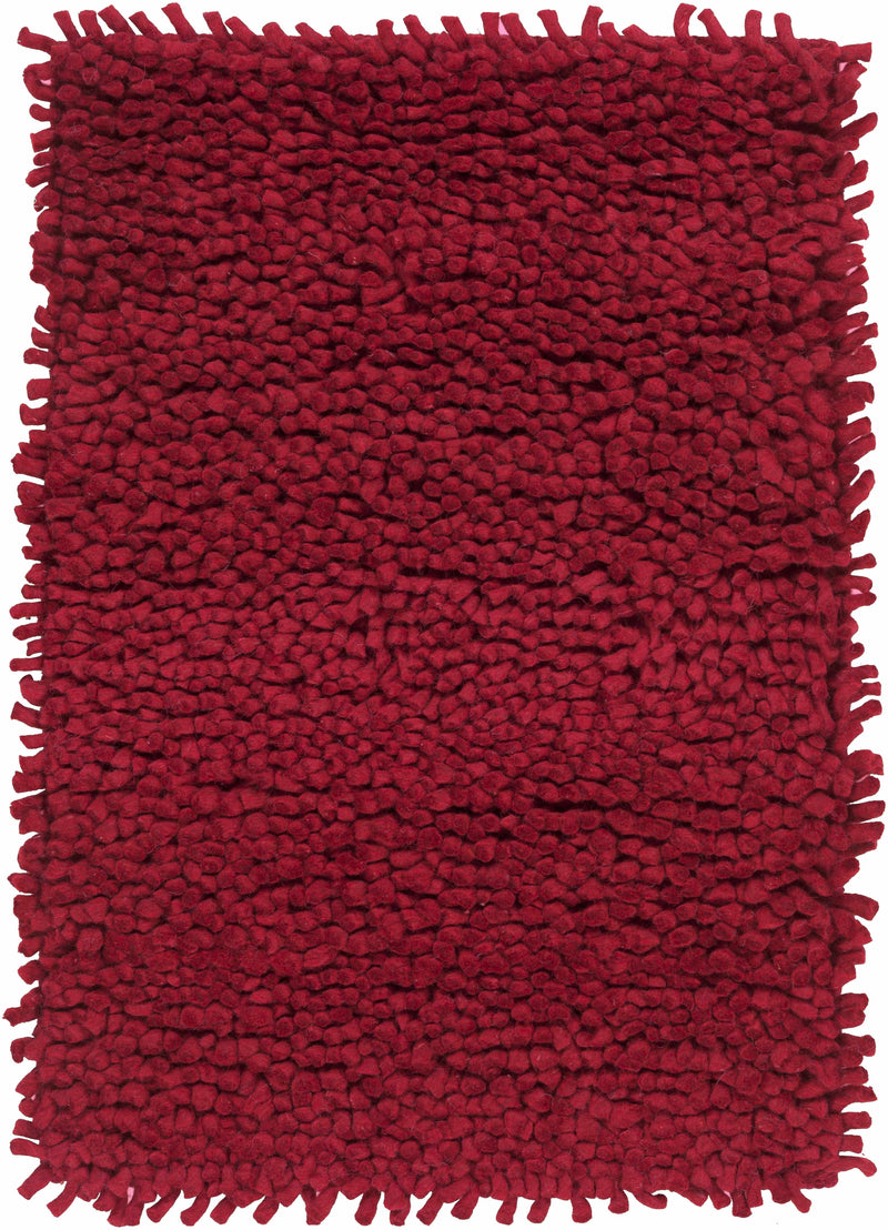 Frederika Solid Dark Red Wool Shag Rug - Clearance by Boutique Rugs