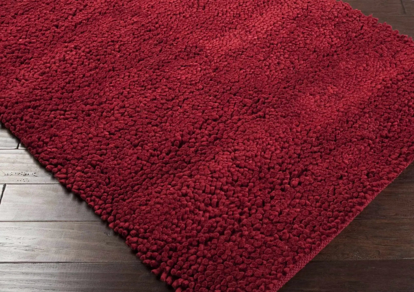 Frederika Solid Dark Red Wool Shag Rug - Clearance by Boutique Rugs
