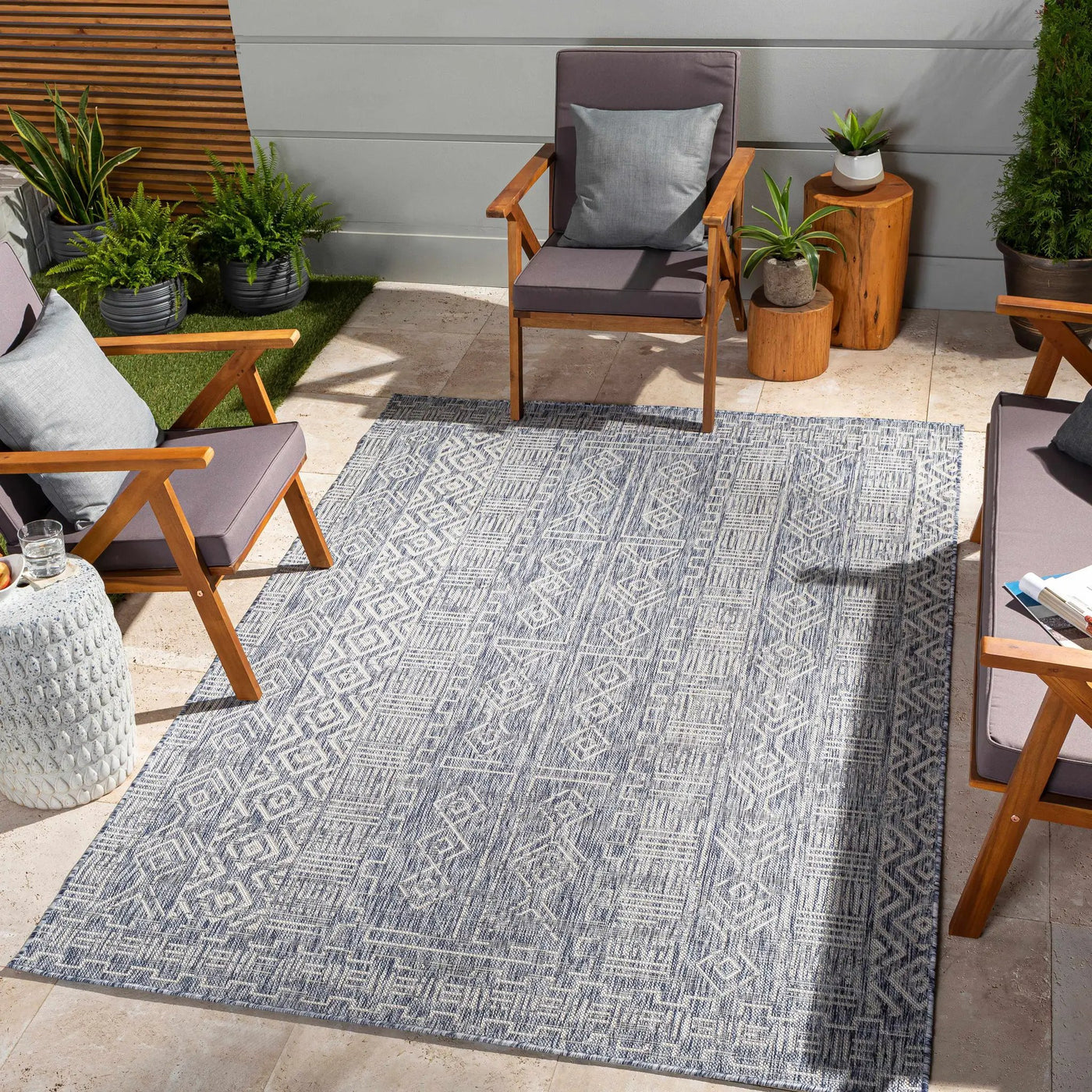Epson Blue Indoor & Outdoor Rug - Clearance by Boutique Rugs