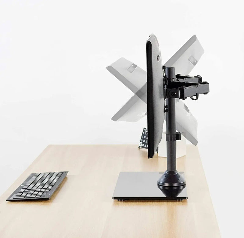 Freestanding Dual Monitor Stand with Sleek Glass Base and Adjustable ArmsHeave Duty , Mounts 2 Screens by Outdoor Solar Outlet