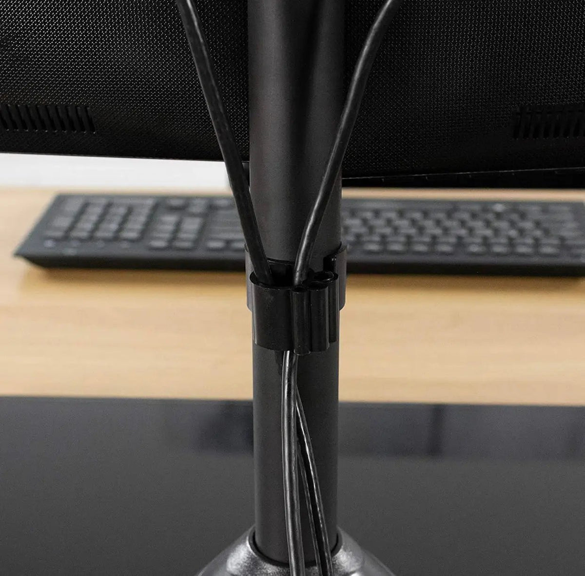 Freestanding Dual Monitor Stand with Sleek Glass Base and Adjustable ArmsHeave Duty , Mounts 2 Screens by Outdoor Solar Outlet