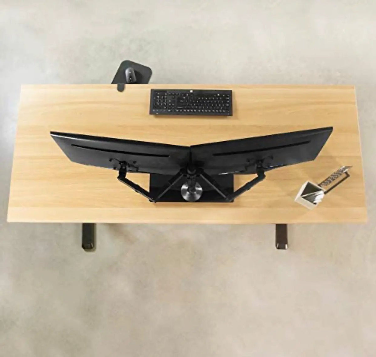 Freestanding Dual Monitor Stand with Sleek Glass Base and Adjustable ArmsHeave Duty , Mounts 2 Screens by Outdoor Solar Outlet