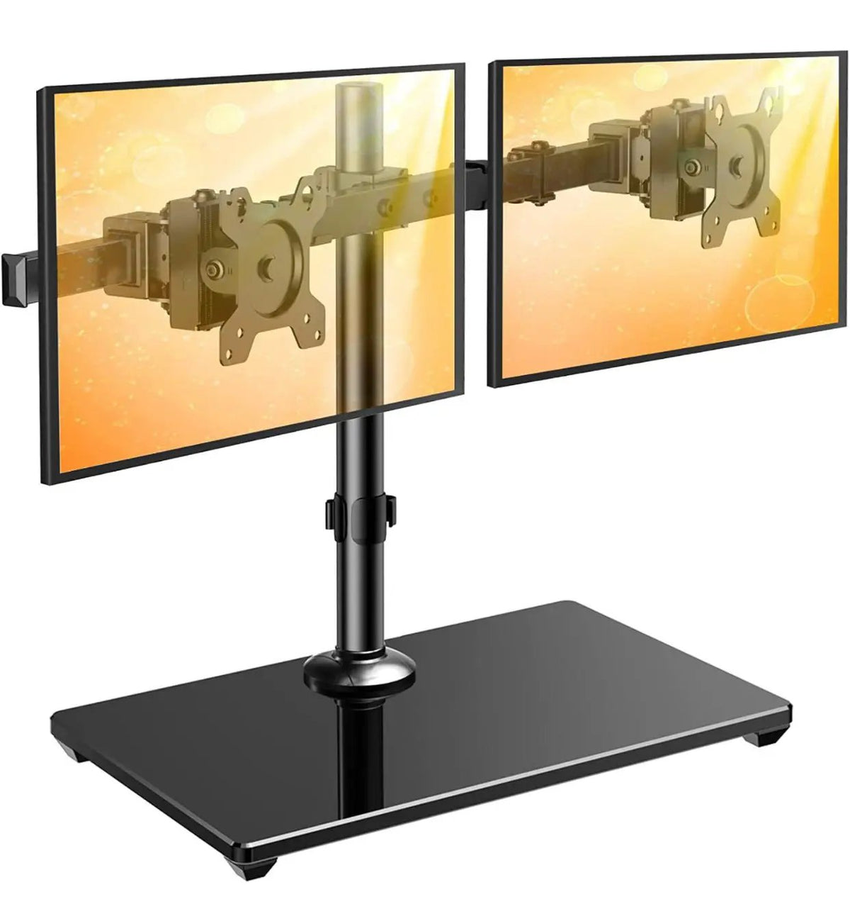 Freestanding Dual Monitor Stand with Sleek Glass Base and Adjustable ArmsHeave Duty , Mounts 2 Screens by Outdoor Solar Outlet
