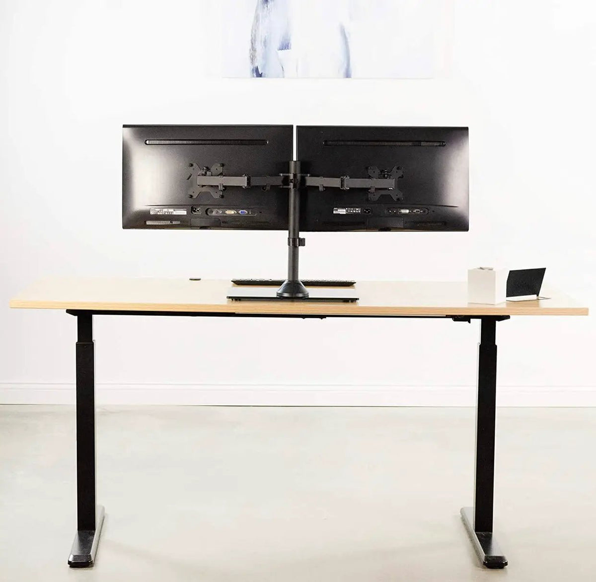 Freestanding Dual Monitor Stand with Sleek Glass Base and Adjustable ArmsHeave Duty , Mounts 2 Screens by Outdoor Solar Outlet
