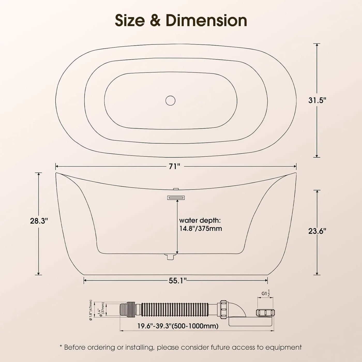 Nuvia Verano Freestanding Whirlpool Air Bubble LED Massage Bathtub (SAK47639) by SAKSBY WHOLESALE