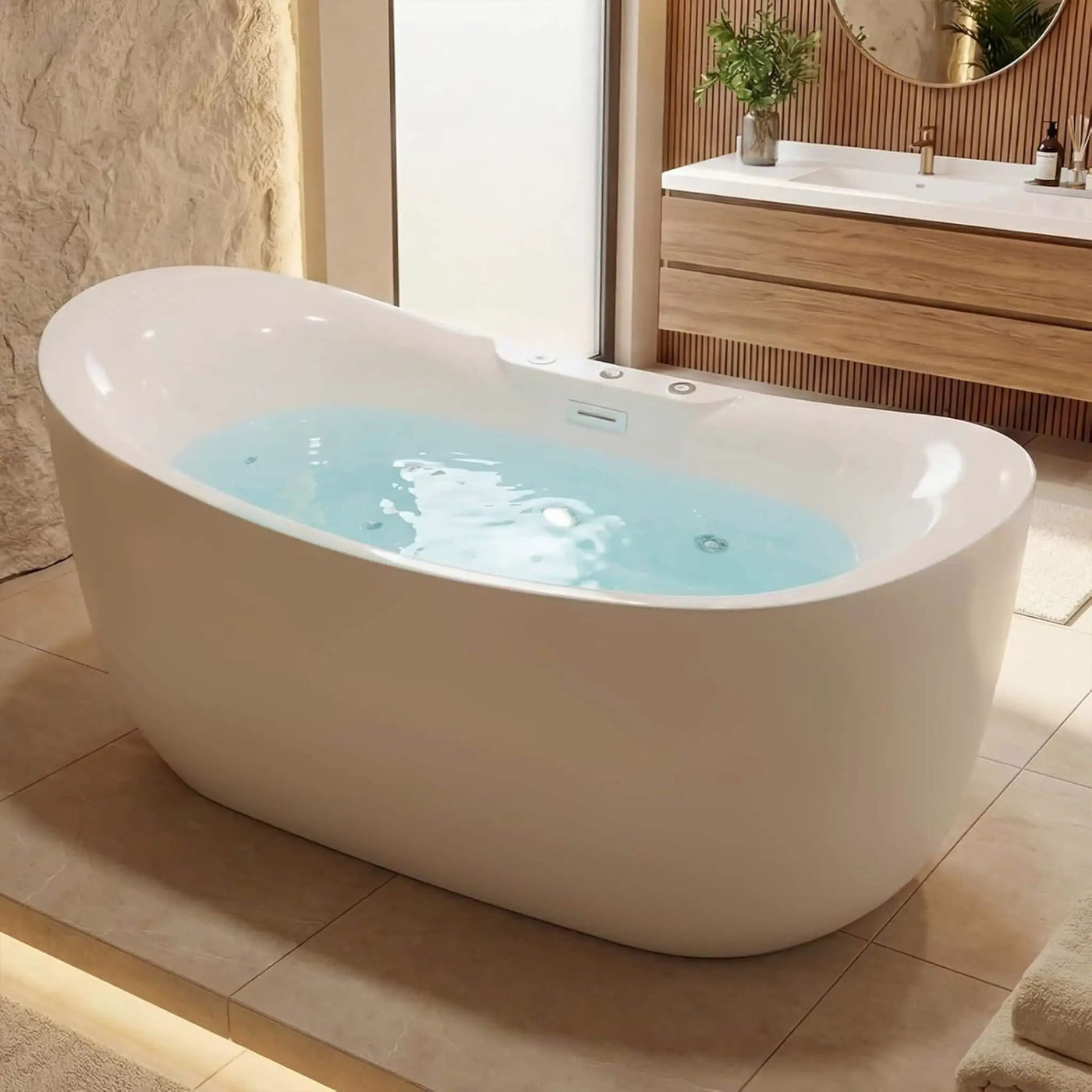 Nuvia Verano Freestanding Whirlpool Air Bubble LED Massage Bathtub (SAK47639) by SAKSBY WHOLESALE
