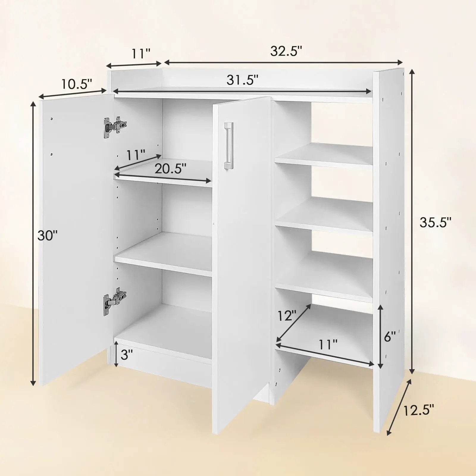 Freestanding Shoe Cabinet with 3-Postition Adjustable Shelves-White by DirectDeals