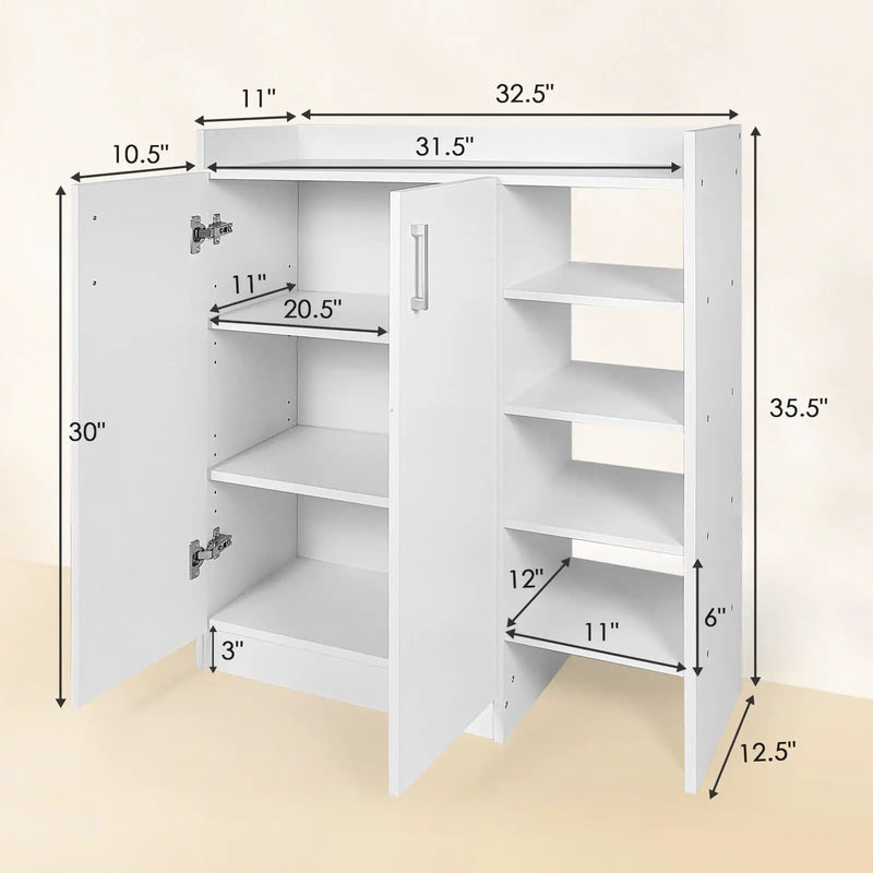 Freestanding Shoe Cabinet with 3-Postition Adjustable Shelves-White by DirectDeals