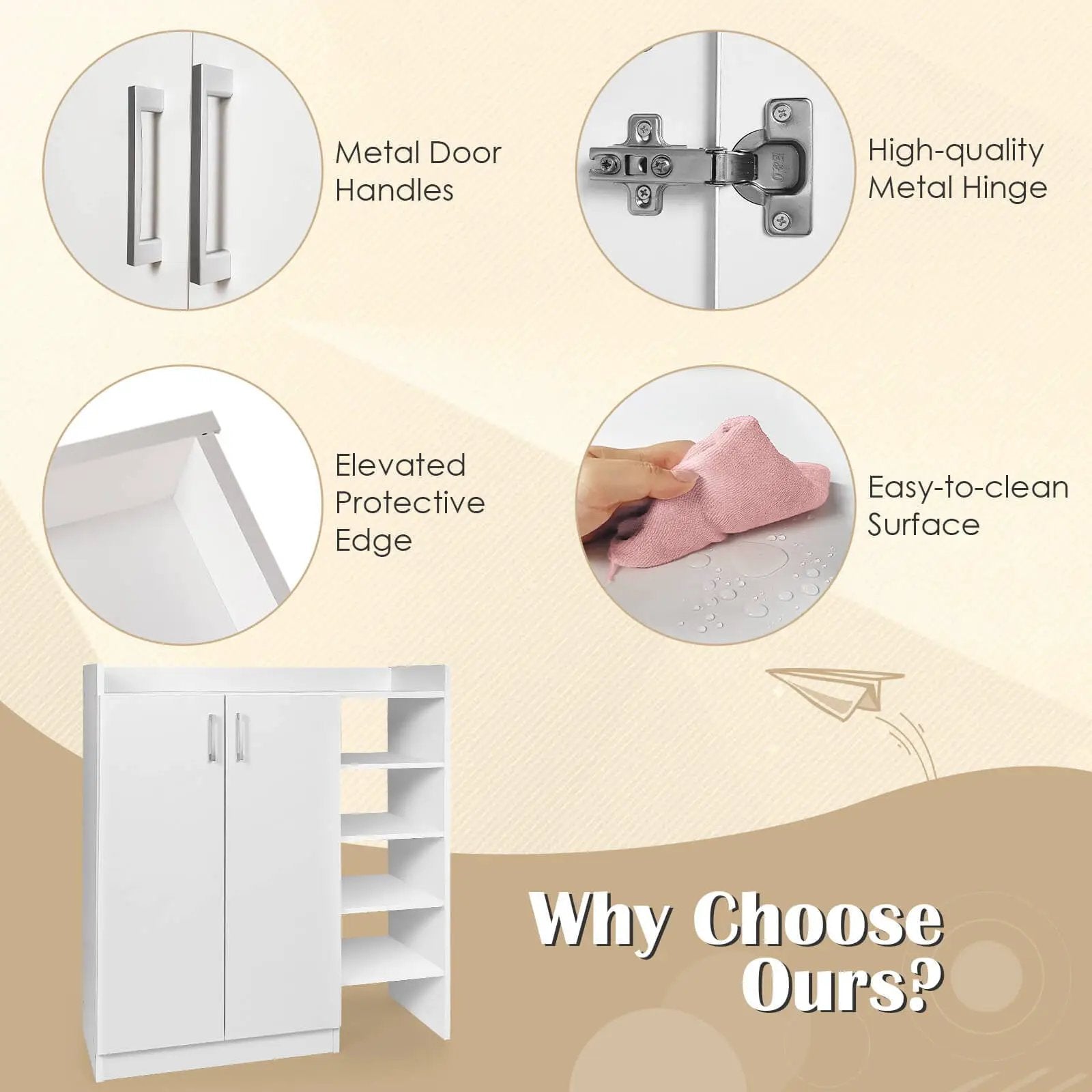 Freestanding Shoe Cabinet with 3-Postition Adjustable Shelves-White by DirectDeals
