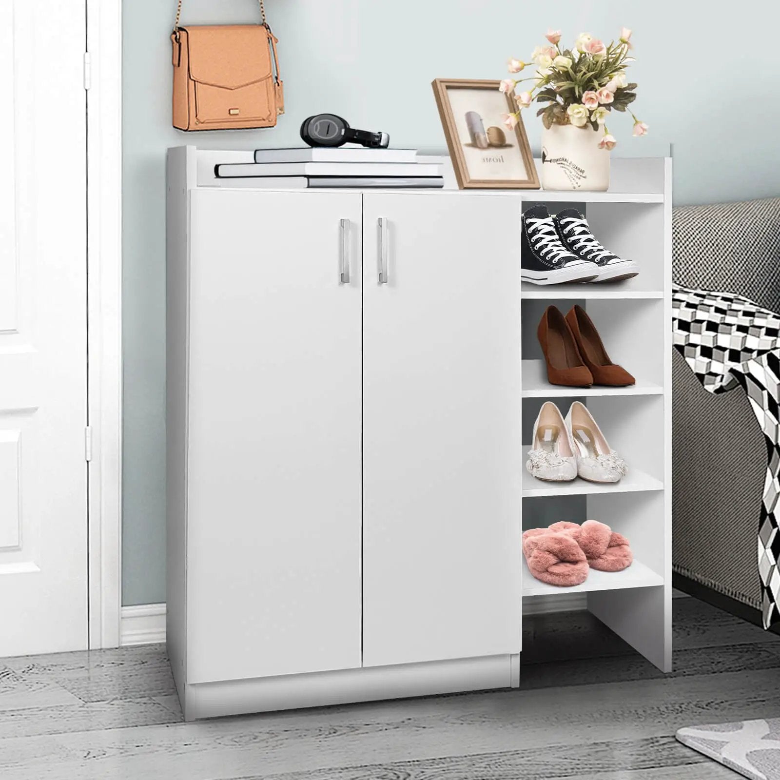 Freestanding Shoe Cabinet with 3-Postition Adjustable Shelves-White by DirectDeals