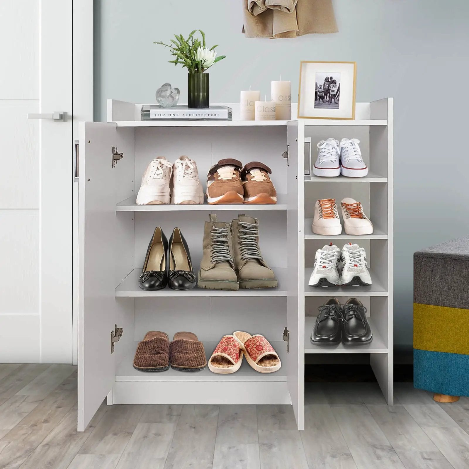 Freestanding Shoe Cabinet with 3-Postition Adjustable Shelves-White by DirectDeals