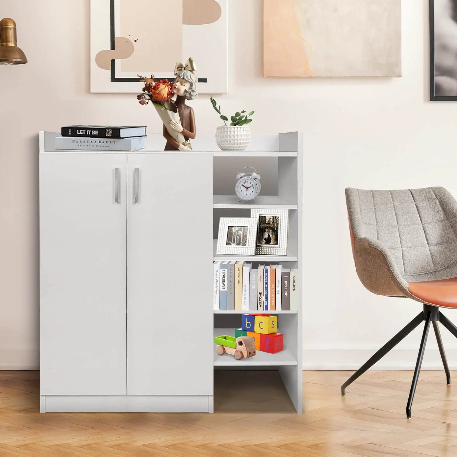 Freestanding Shoe Cabinet with 3-Postition Adjustable Shelves-White by DirectDeals