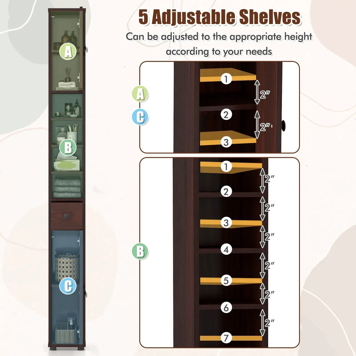 Freestanding Slim Bathroom Cabinet with Drawer and Adjustable Shelves by DirectDeals