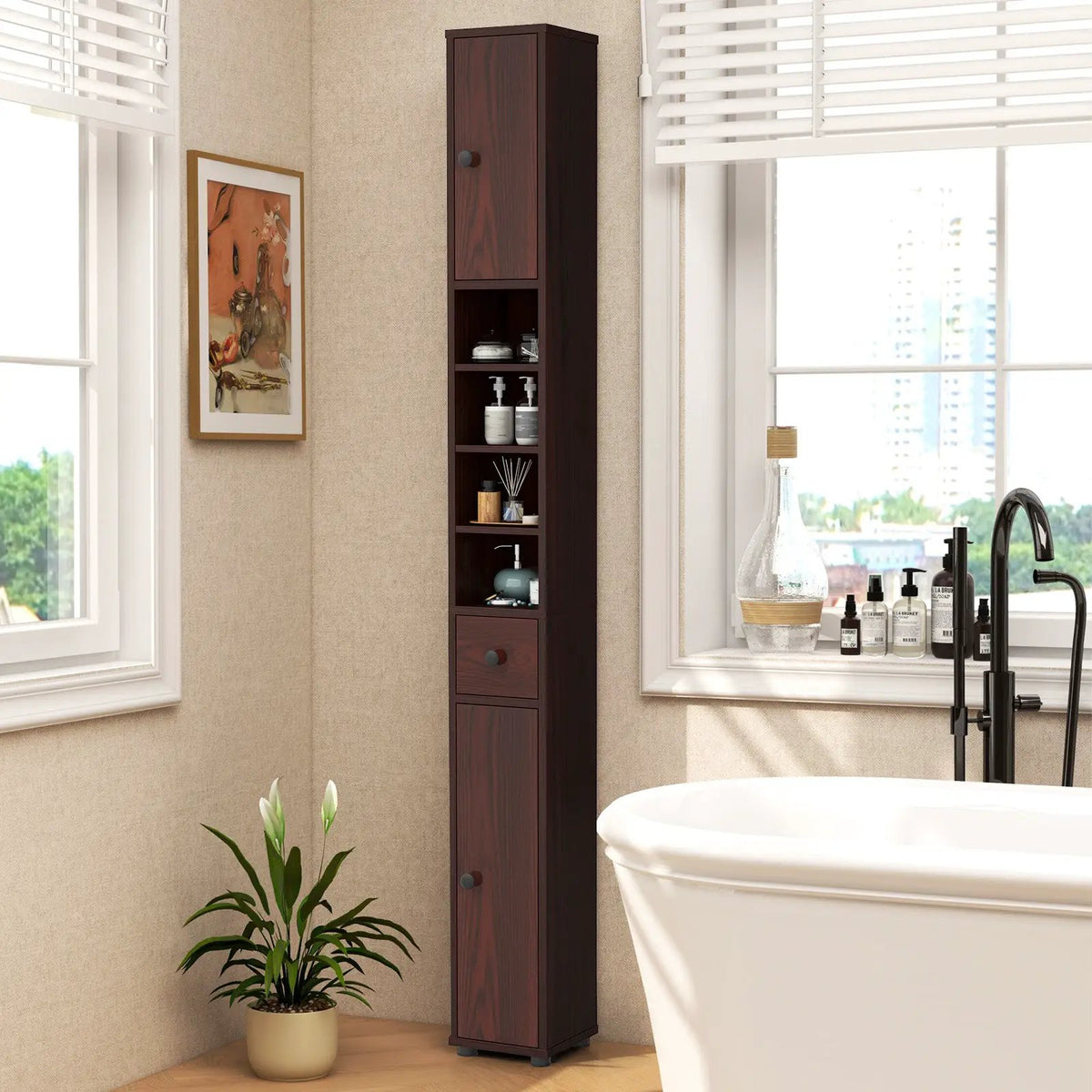 Freestanding Slim Bathroom Cabinet with Drawer and Adjustable Shelves by DirectDeals
