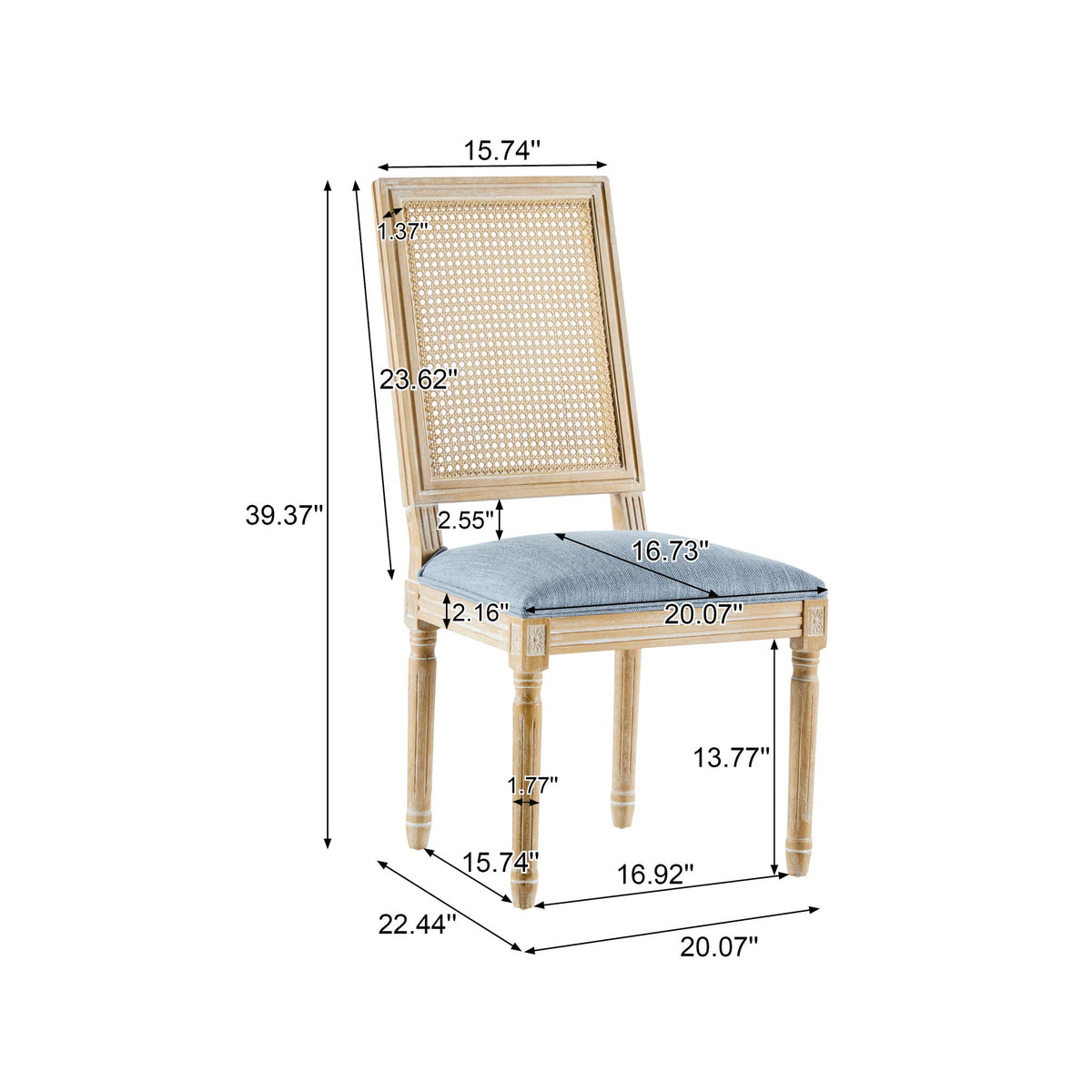French Country Dining Chair with Rectangular Cane Backrest and Upholstered Seat, photo 27 of 40