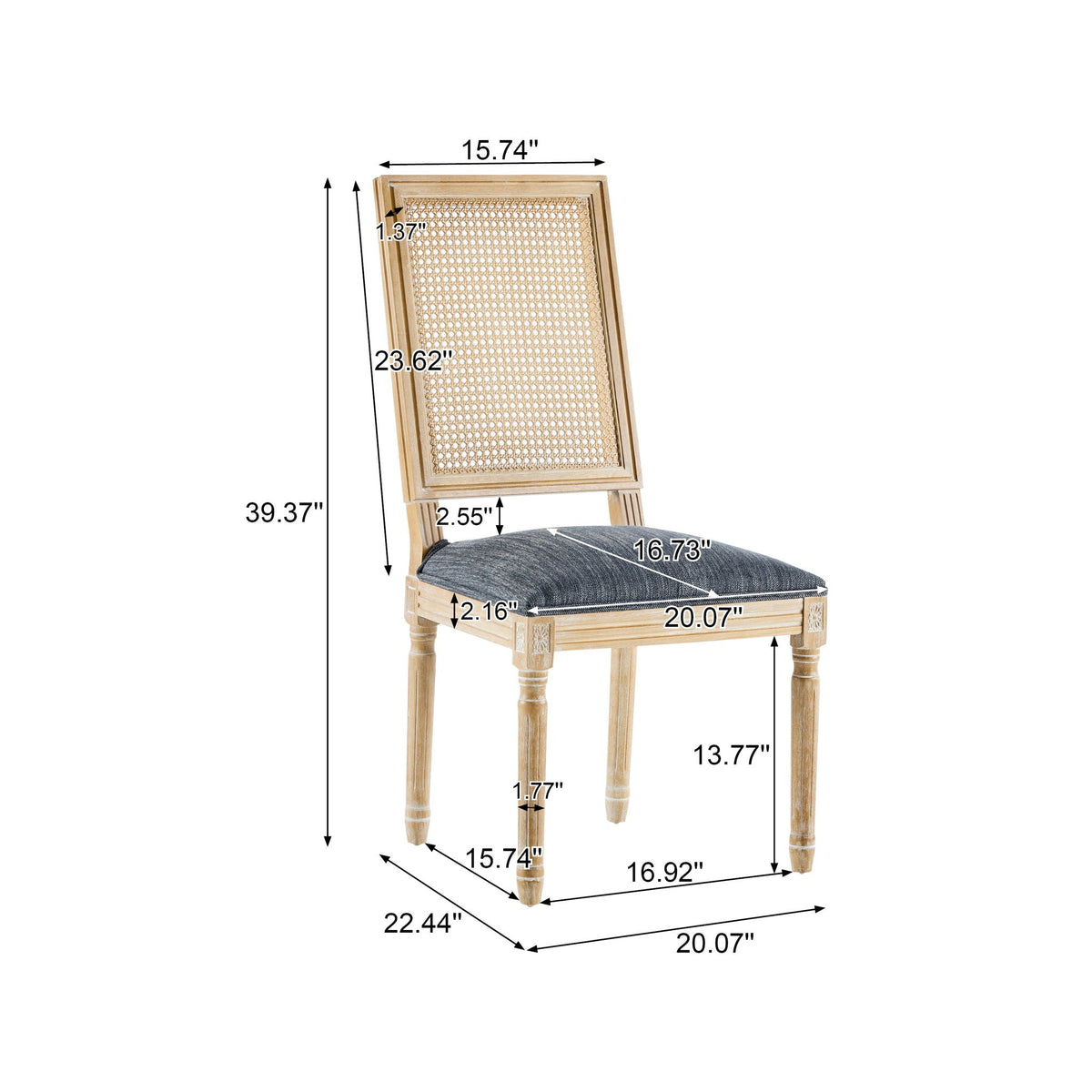 French Country Dining Chair with Rectangular Cane Backrest and Upholstered Seat, photo 37 of 40