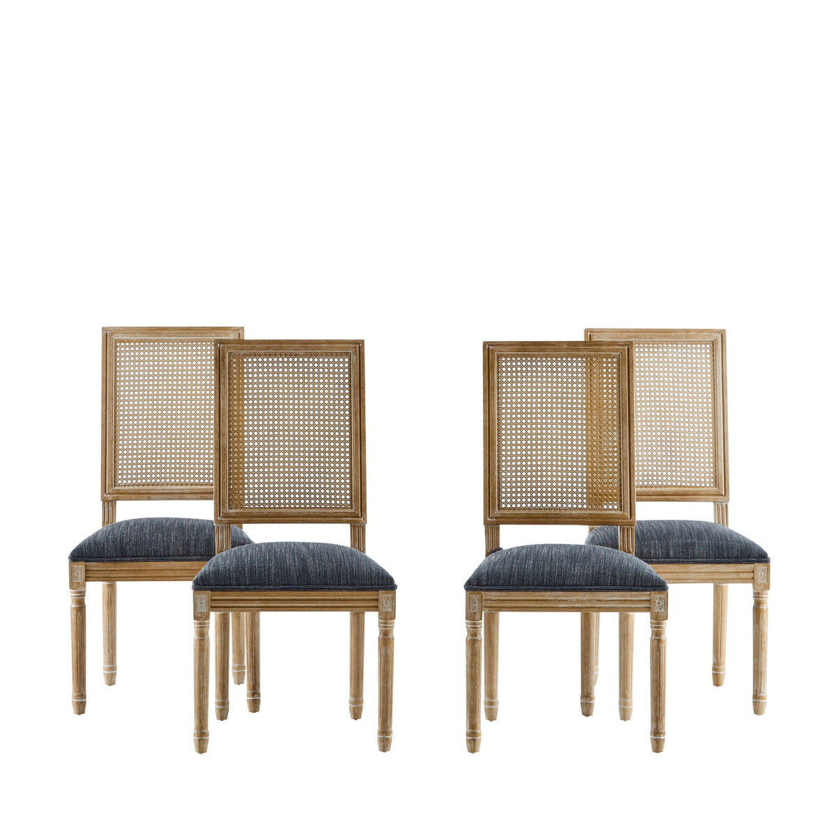 French Country Dining Chair with Rectangular Cane Backrest and Upholstered Seat, photo 3 of 40