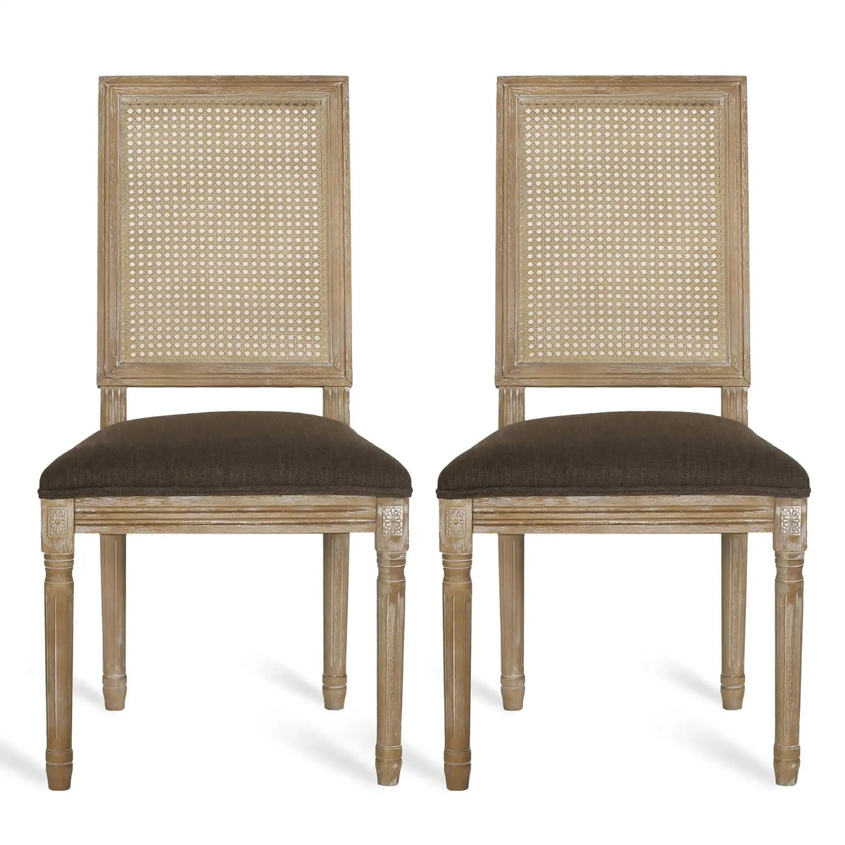 French Country Dining Chair with Rectangular Cane Backrest and Upholstered Seat, photo 6 of 40
