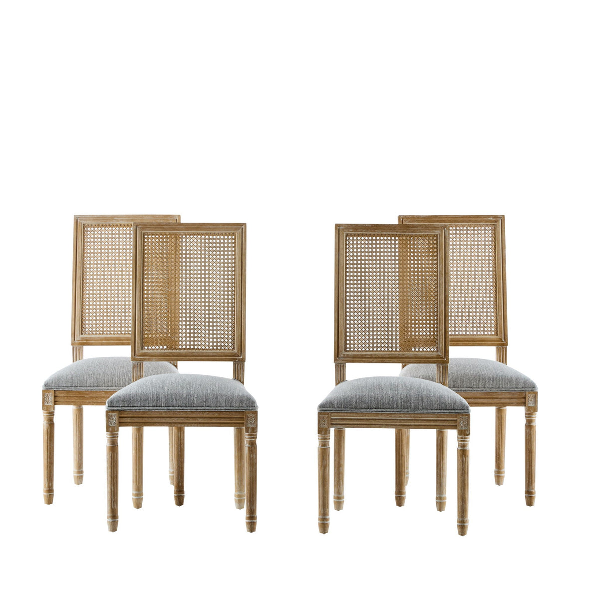 French Country Dining Chair with Rectangular Cane Backrest and Upholstered Seat, photo 10 of 40