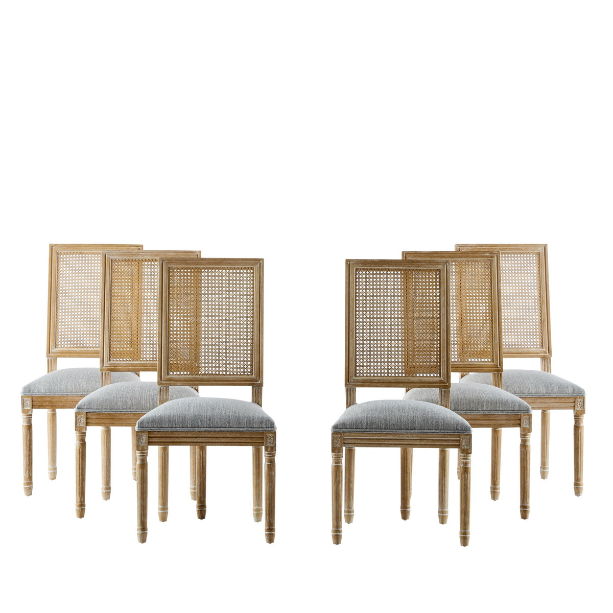 French Country Dining Chair with Rectangular Cane Backrest and Upholstered Seat, photo 7 of 40