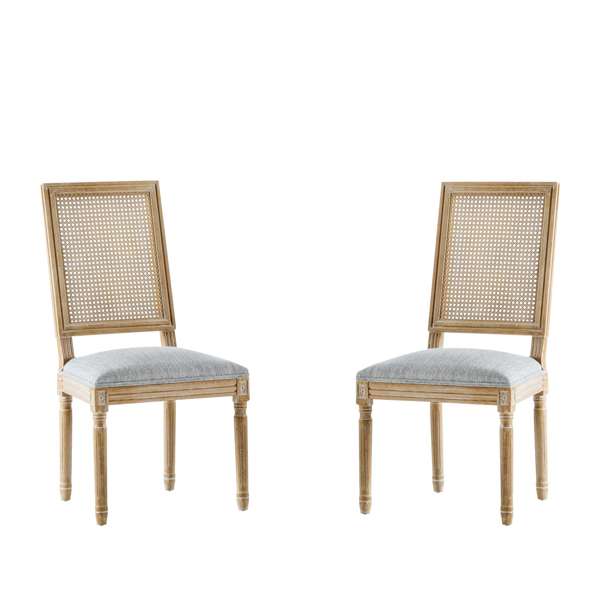 French Country Dining Chair with Rectangular Cane Backrest and Upholstered Seat, photo 8 of 40