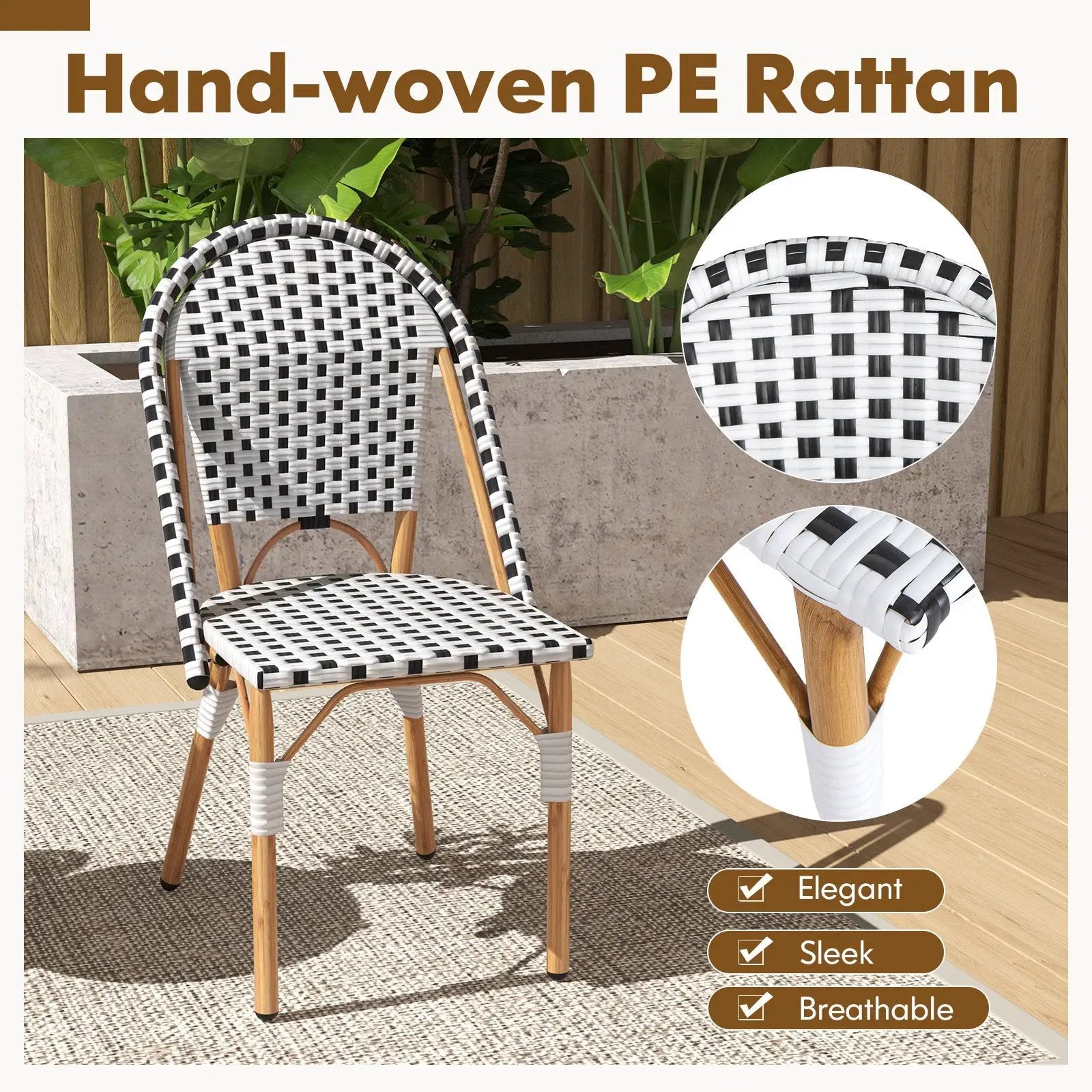 French Bistro Chair Set of 2 with Galvanized Metal Framex-White by DirectDeals