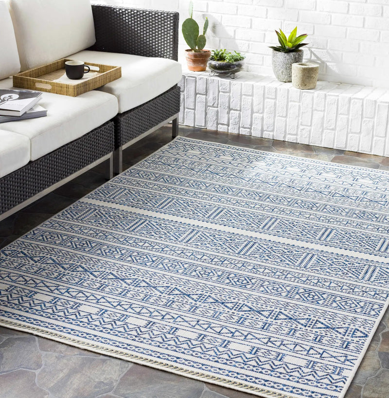 Freshwater White&Blue Outdoor Rug - Clearance by Boutique Rugs