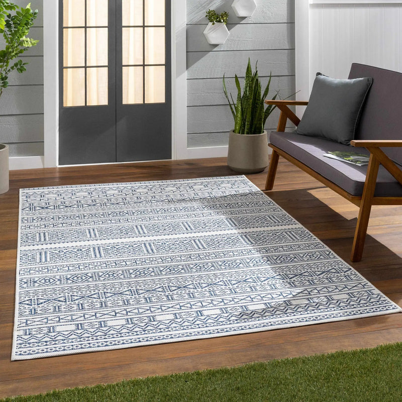 Freshwater White&Blue Outdoor Rug - Clearance by Boutique Rugs