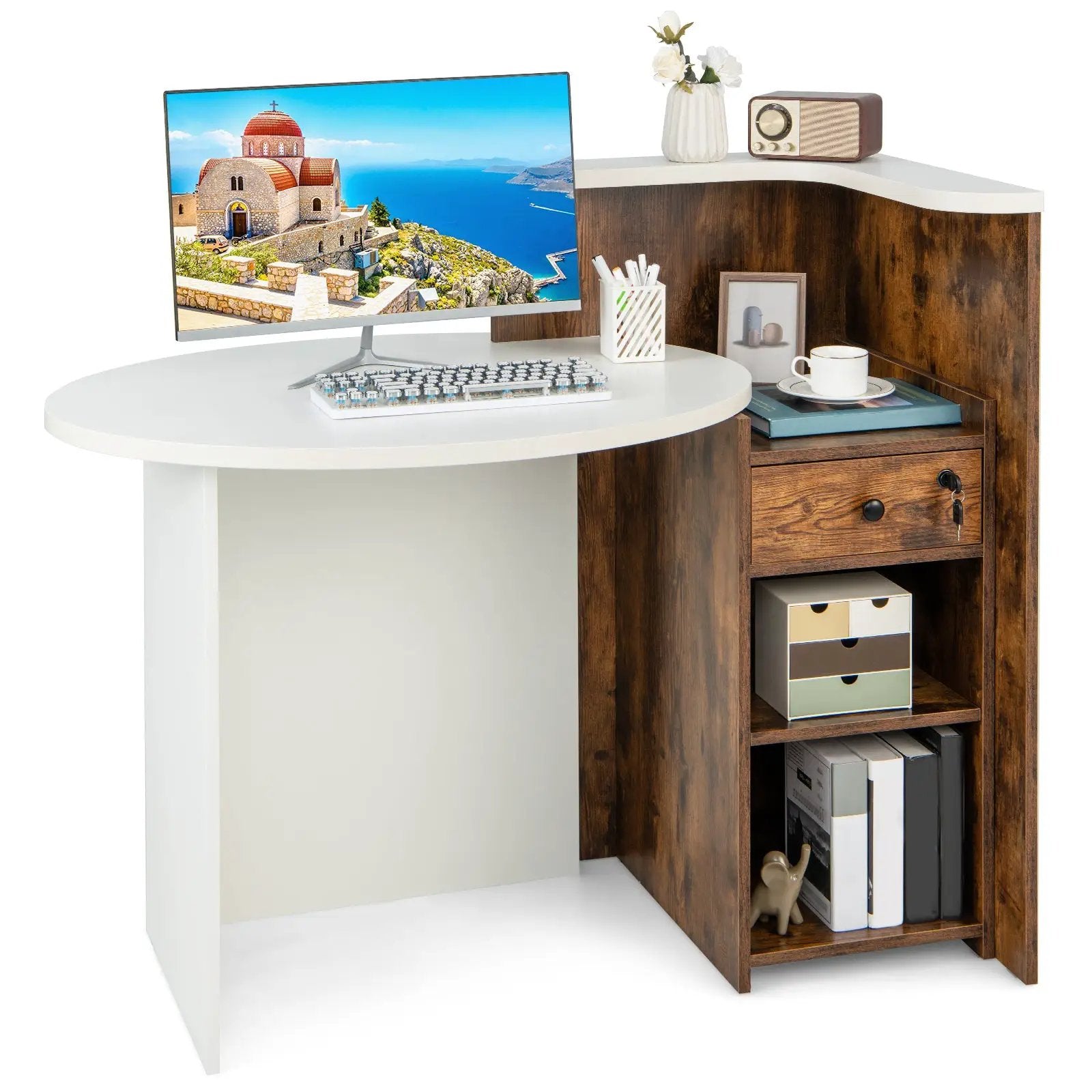 Front Reception Office Desk with Open Shelf and Drawer by DirectDeals