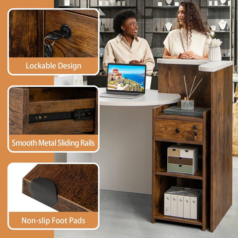 Front Reception Office Desk with Open Shelf and Drawer by DirectDeals