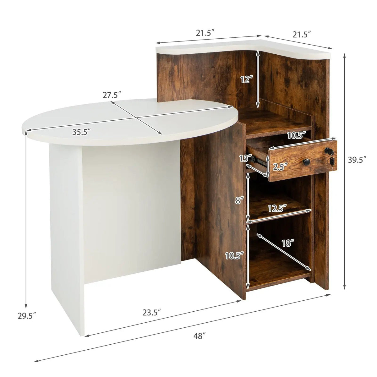Front Reception Office Desk with Open Shelf and Drawer by DirectDeals