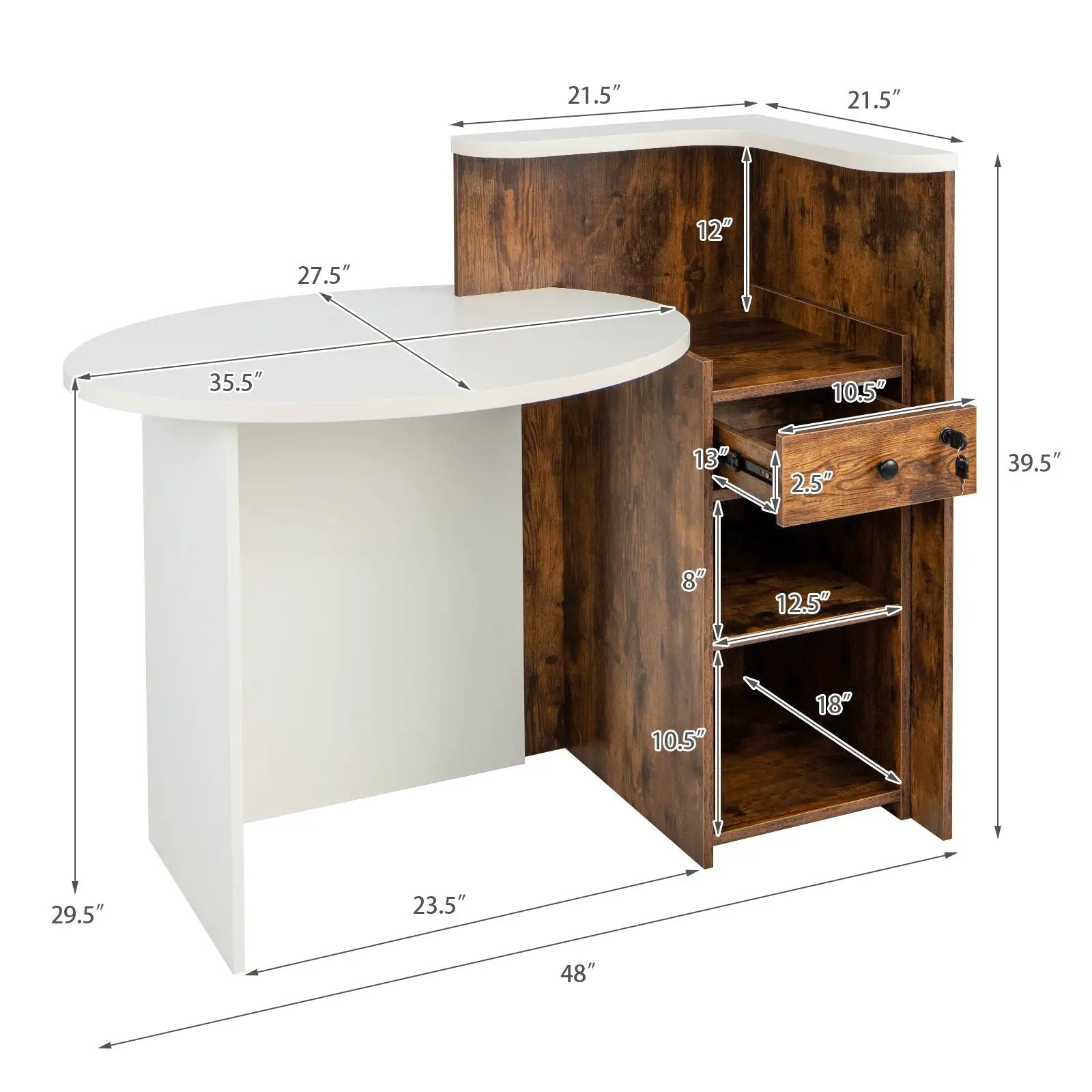 Front Reception Office Desk with Open Shelf and Drawer by DirectDeals