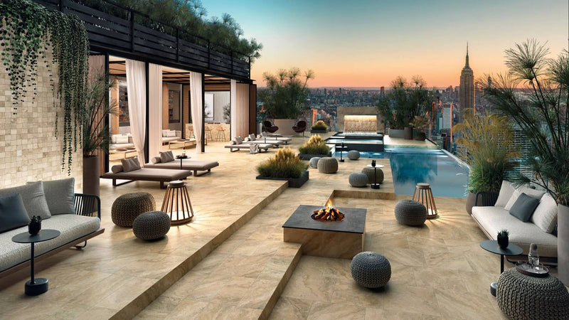 Frontier20 Travertine Cross Cut Philadelphia Look Porcelain Pavers 12x12 by landmarkceramics