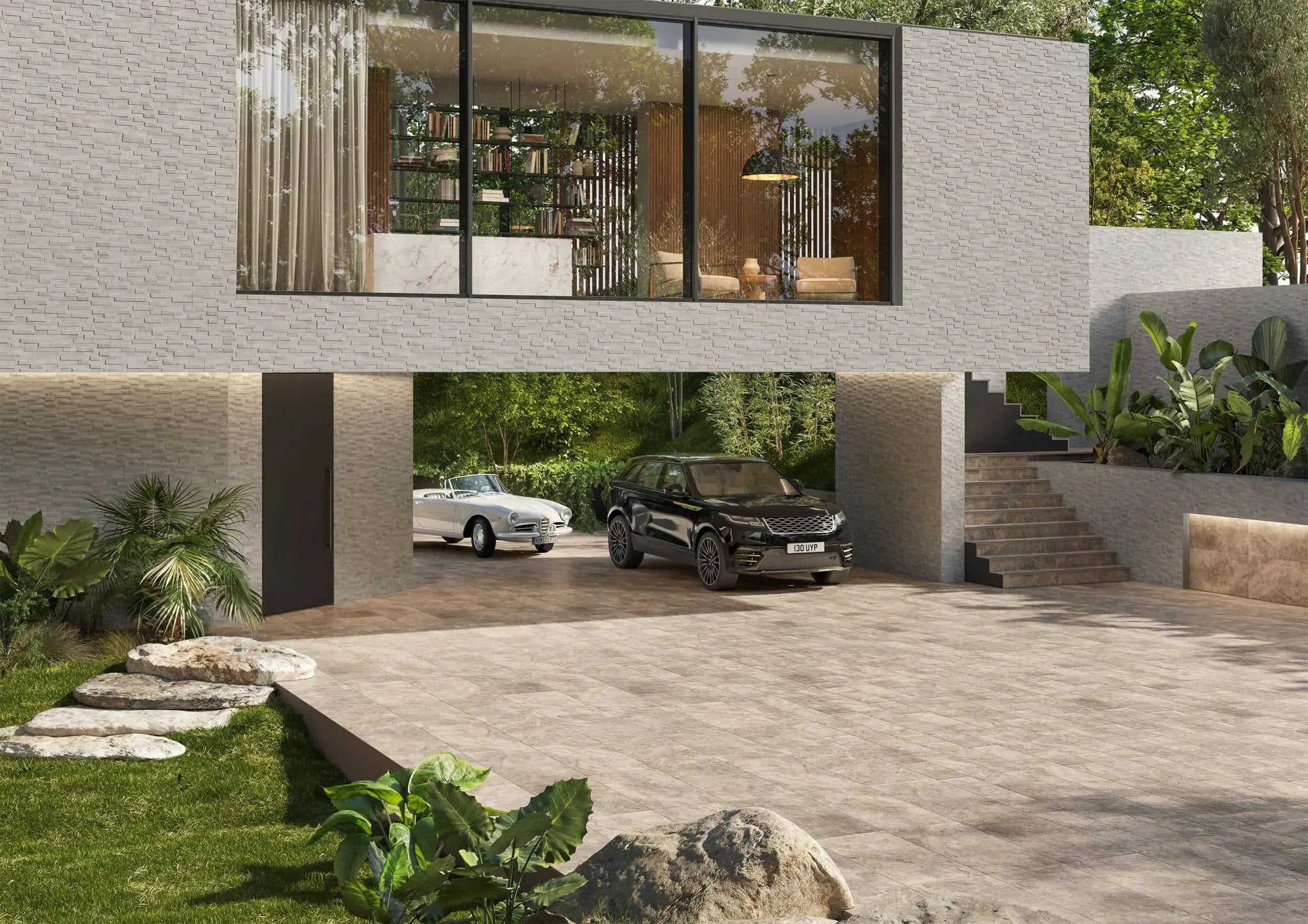 Frontier20 Travertine Cross Cut Silver Look Porcelain Pavers 24x24 by landmarkceramics