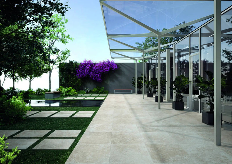 Frontier20 Travertine Cross Cut White Look Porcelain Pavers 24x24 by landmarkceramics