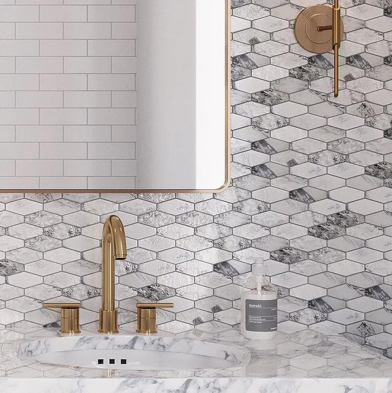 White 11x12 Matte Elongated Hexagon Glass Mosaic Tile (10 pack, 8.6 sq ft/case) by Apollo Tile